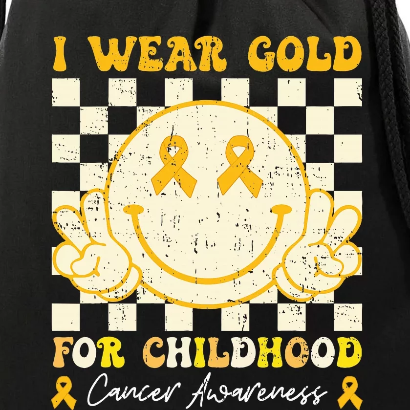 I Wear Gold For Childhood Cancer Awareness Smile Face Drawstring Bag