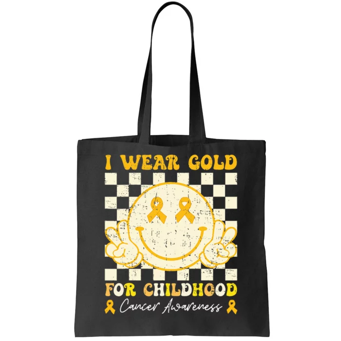 I Wear Gold For Childhood Cancer Awareness Smile Face Tote Bag