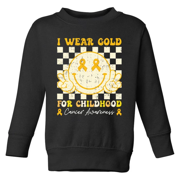 I Wear Gold For Childhood Cancer Awareness Smile Face Toddler Sweatshirt