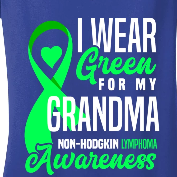 I Wear Green For My Grandma Nonmeaningful Gifthodgkin Lymphoma Awareness Cute Gi Women's V-Neck T-Shirt