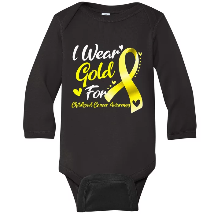 I Wear Gold For Childhood Cancer Awareness Baby Long Sleeve Bodysuit