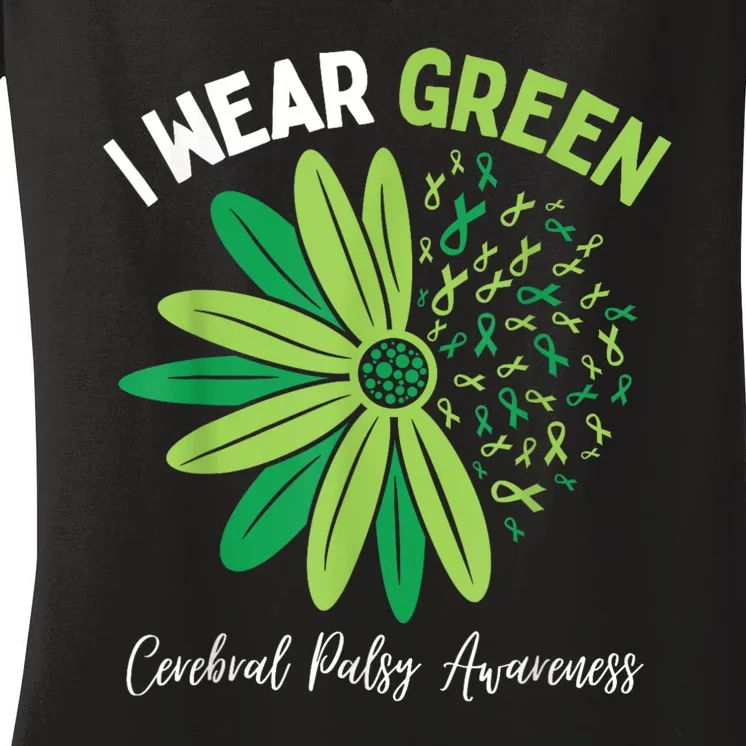 I Wear Green For My Daughter Cerebral Palsy Awareness Women's V-Neck T-Shirt