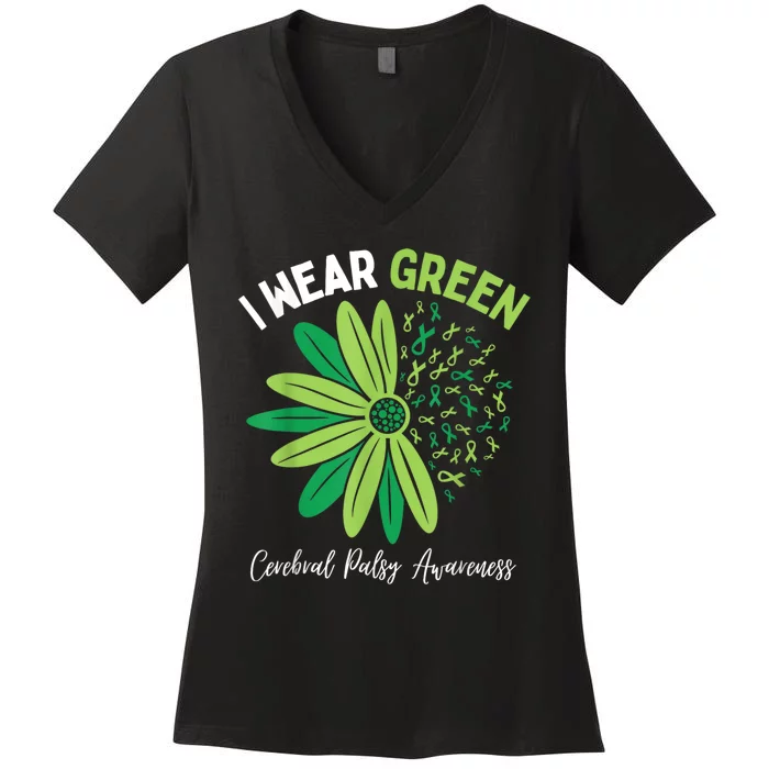 I Wear Green For My Daughter Cerebral Palsy Awareness Women's V-Neck T-Shirt