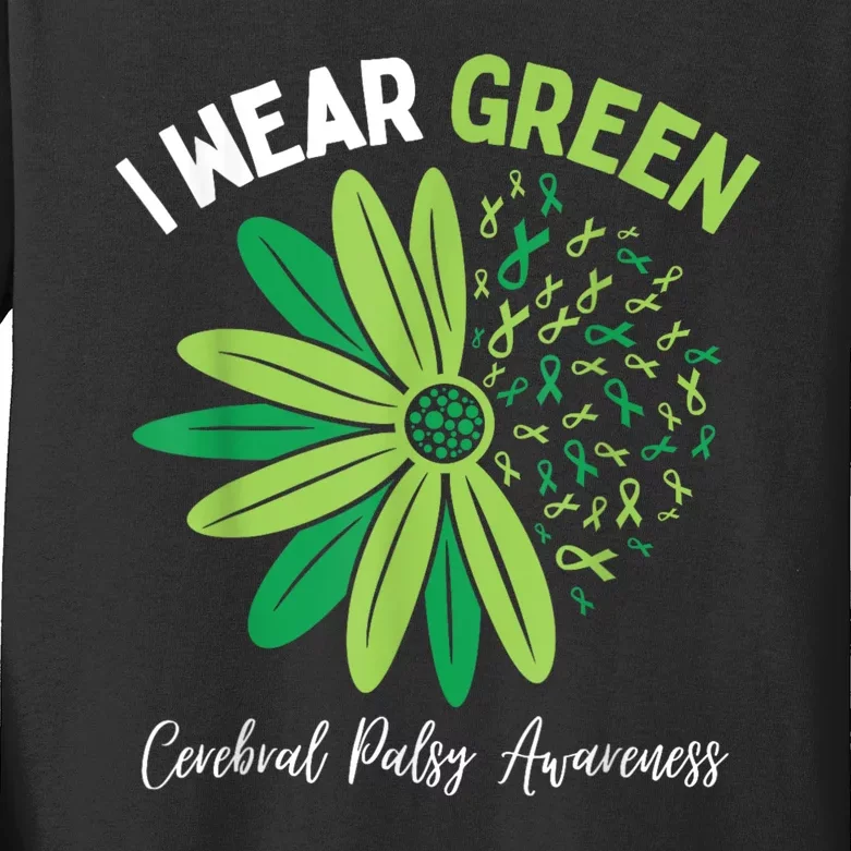 I Wear Green For My Daughter Cerebral Palsy Awareness Kids Long Sleeve Shirt