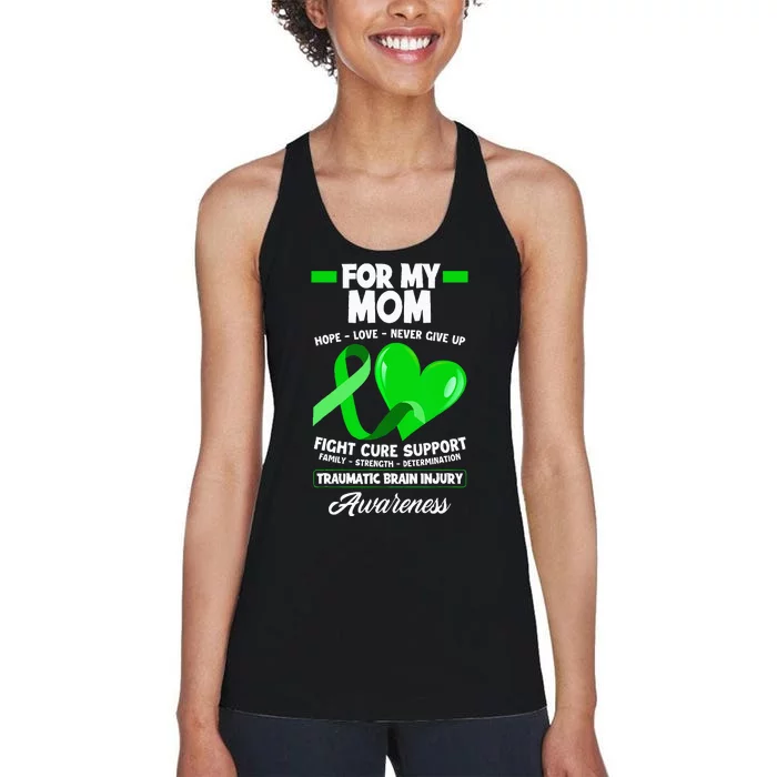 I Wear Green For My Mom Mother TBI Brain Injury Awareness Women's Racerback Tank