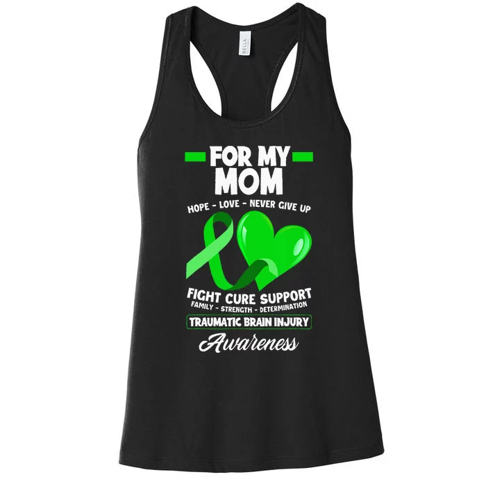 I Wear Green For My Mom Mother TBI Brain Injury Awareness Women's Racerback Tank