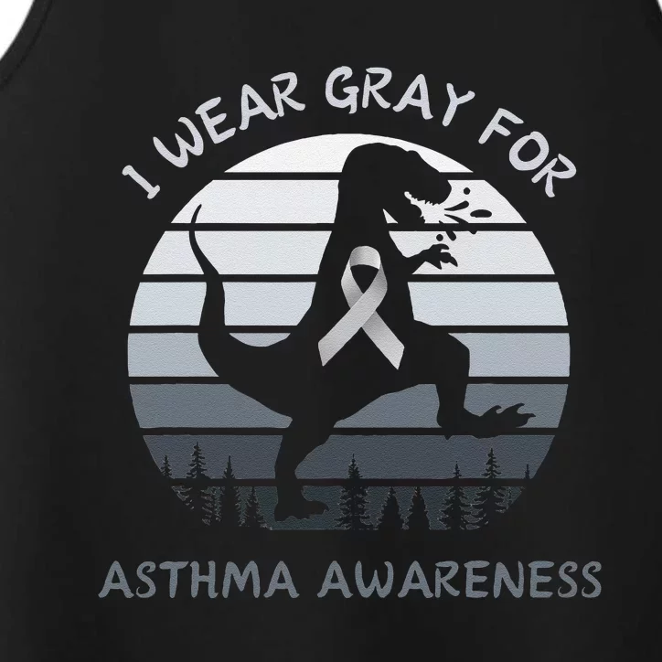 I Wear Gray For Asthma Awareness Trex Retro Sunset Performance Tank