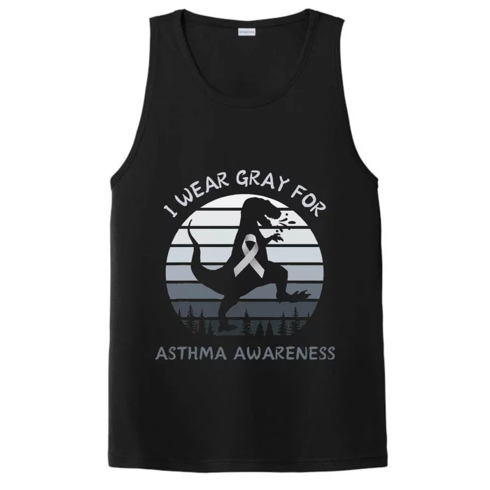 I Wear Gray For Asthma Awareness Trex Retro Sunset Performance Tank