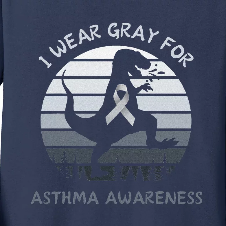 I Wear Gray For Asthma Awareness Trex Retro Sunset Kids Long Sleeve Shirt