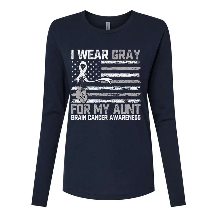 I Wear Gray For My Aunt Brain Cancer Awareness Month Womens Cotton Relaxed Long Sleeve T-Shirt