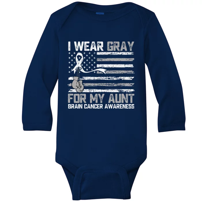 I Wear Gray For My Aunt Brain Cancer Awareness Month Baby Long Sleeve Bodysuit