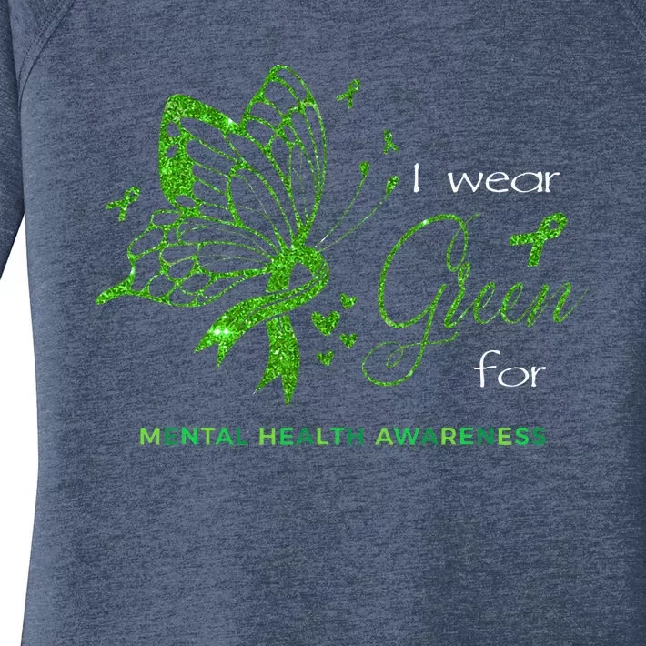 I Wear Green For Mental Health Awareness Butterfly Ribbon Women's Perfect Tri Tunic Long Sleeve Shirt