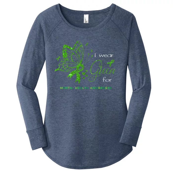 I Wear Green For Mental Health Awareness Butterfly Ribbon Women's Perfect Tri Tunic Long Sleeve Shirt