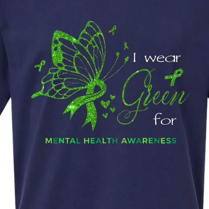 I Wear Green For Mental Health Awareness Butterfly Ribbon Sueded Cloud Jersey T-Shirt