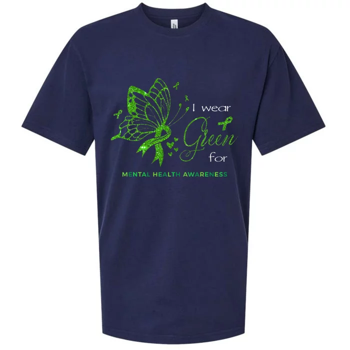 I Wear Green For Mental Health Awareness Butterfly Ribbon Sueded Cloud Jersey T-Shirt