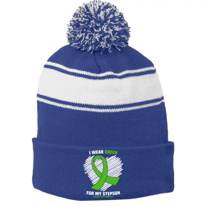 I Wear Green For My Stepson Cerebral Palsy Awareness Cool Gift Stripe Pom Pom Beanie