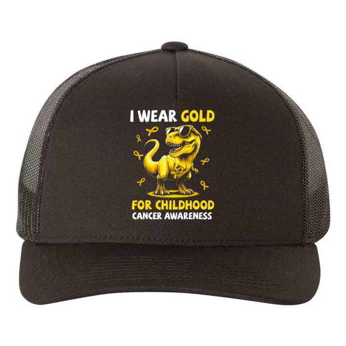 I Wear Gold For Childhood Cancer Awareness Dinosaur Yupoong Adult 5-Panel Trucker Hat