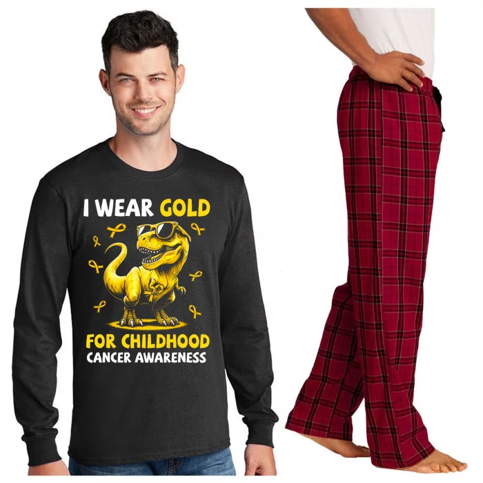 I Wear Gold For Childhood Cancer Awareness Dinosaur Long Sleeve Pajama Set