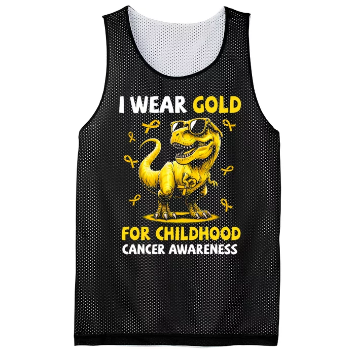 I Wear Gold For Childhood Cancer Awareness Dinosaur Mesh Reversible Basketball Jersey Tank