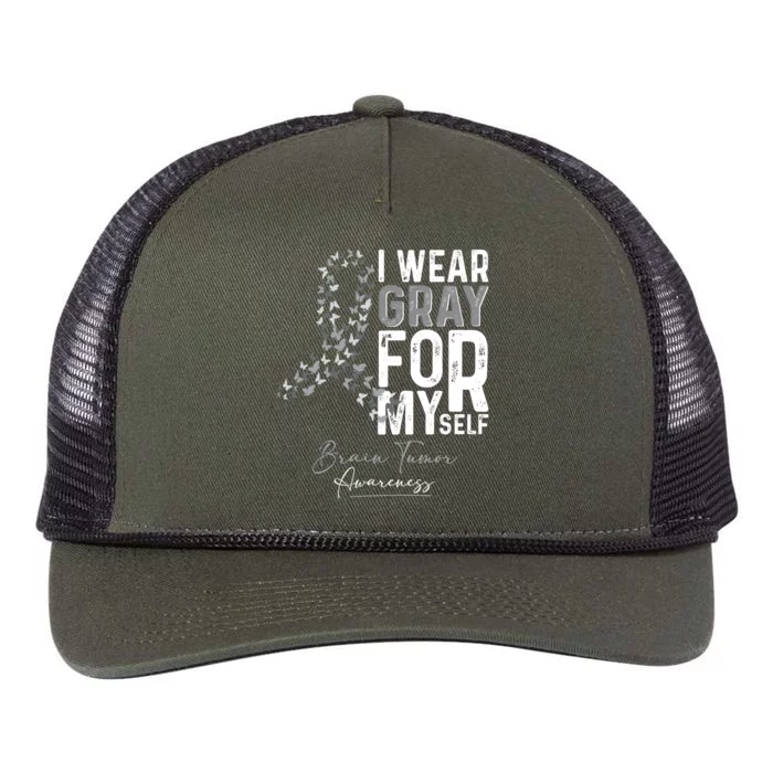 I Wear Gray For Myself Support Brain Tumor Awareness Month Gift Retro Rope Trucker Hat Cap