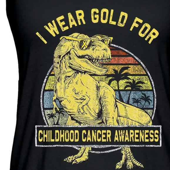 I Wear Gold For Childhood Cancer Awareness Dinosaur Ladies Essential Flowy Tank