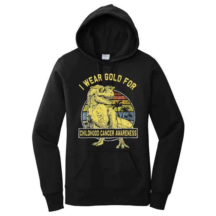 I Wear Gold For Childhood Cancer Awareness Dinosaur Women's Pullover Hoodie