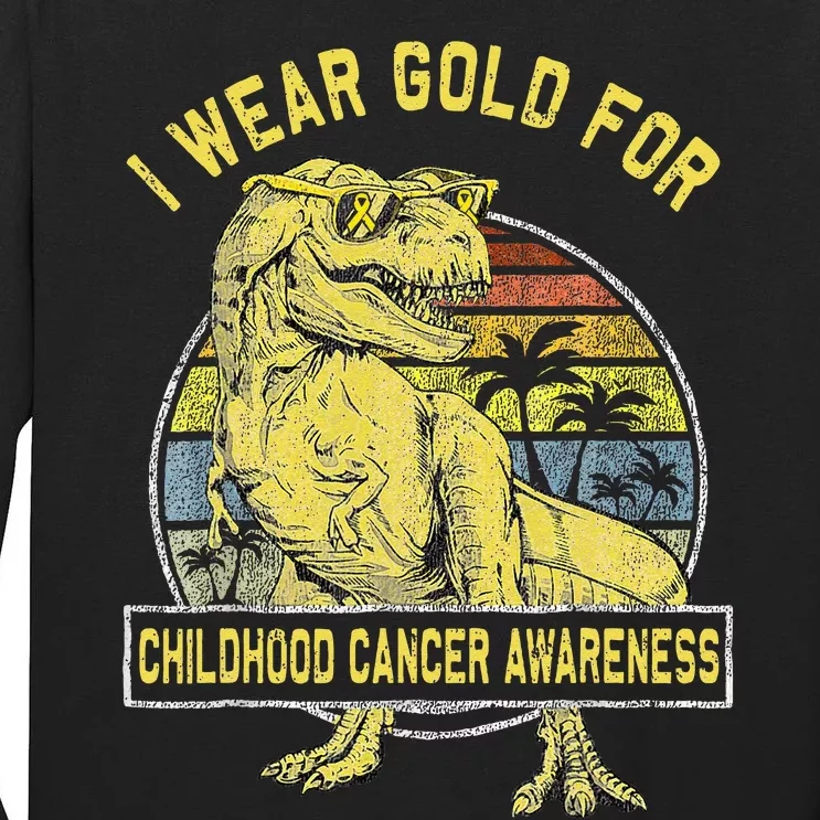 I Wear Gold For Childhood Cancer Awareness Dinosaur Tall Long Sleeve T-Shirt