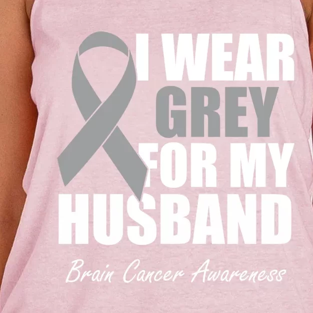 I Wear Grey For My Husband Brain Cancer Awareness Gift Women's Knotted Racerback Tank