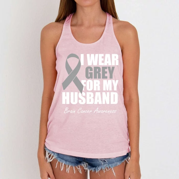 I Wear Grey For My Husband Brain Cancer Awareness Gift Women's Knotted Racerback Tank