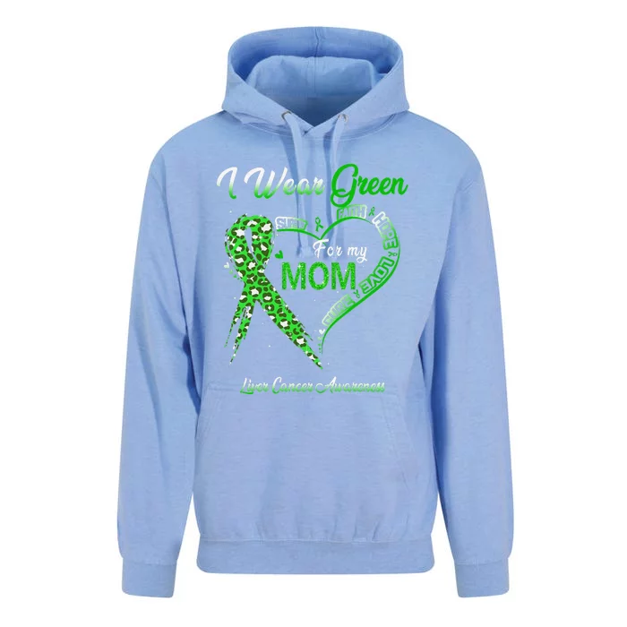 I Wear Green For My Mom Liver Cancer Awareness Green Ribbon Unisex Surf Hoodie