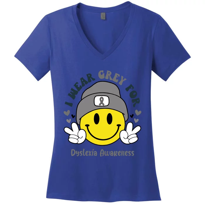 I Wear Grey For Dyslexia Awareness Gift Women's V-Neck T-Shirt