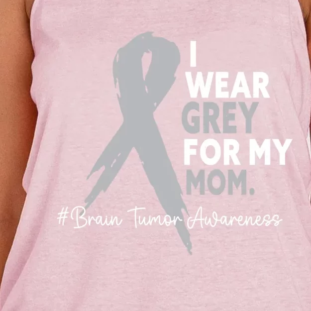 I Wear Grey For My Mom Brain Tumor Cancer Awareness Month Gift Women's Knotted Racerback Tank