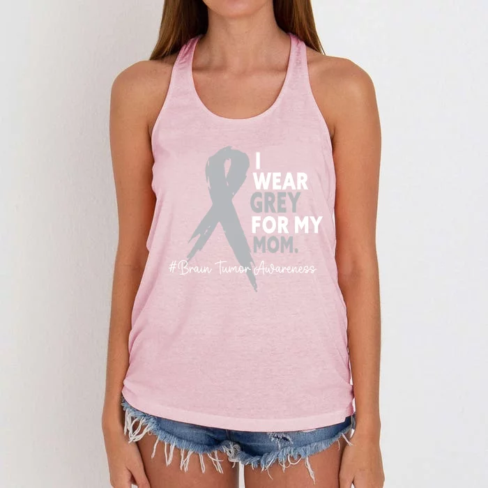 I Wear Grey For My Mom Brain Tumor Cancer Awareness Month Gift Women's Knotted Racerback Tank