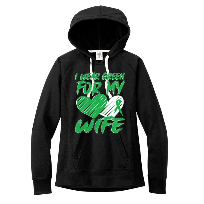 I Wear Green For My Wife Mental Health Awareness Ribbon Heart Women's Fleece Hoodie