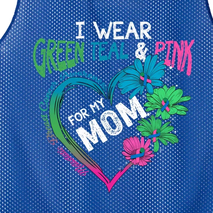 I Wear Green Teal Pink For My Mom Metastatic Breast Cancer Gift Mesh Reversible Basketball Jersey Tank