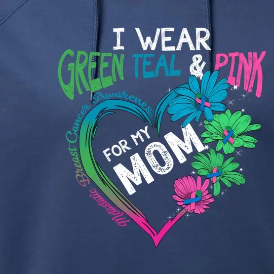 I Wear Green Teal Pink For My Mom Metastatic Breast Cancer Gift Performance Fleece Hoodie