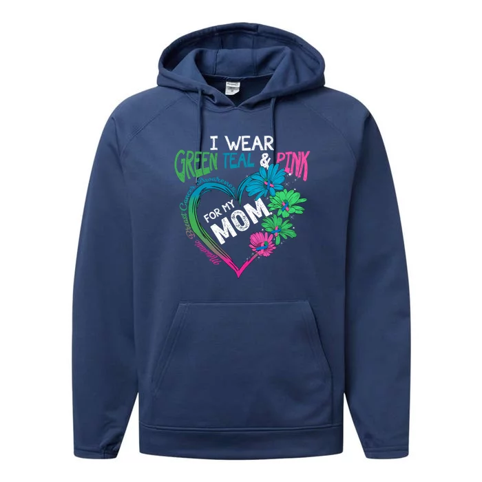 I Wear Green Teal Pink For My Mom Metastatic Breast Cancer Gift Performance Fleece Hoodie