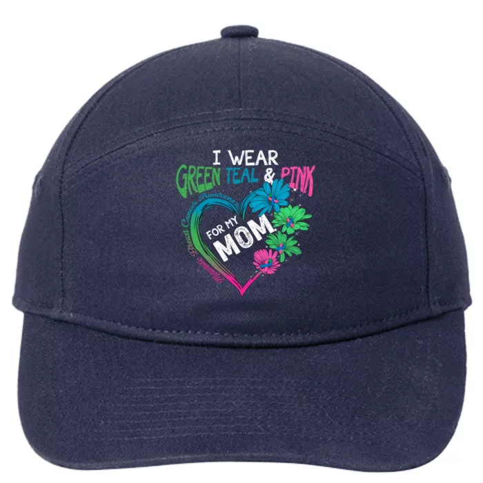 I Wear Green Teal Pink For My Mom Metastatic Breast Cancer Gift 7-Panel Snapback Hat