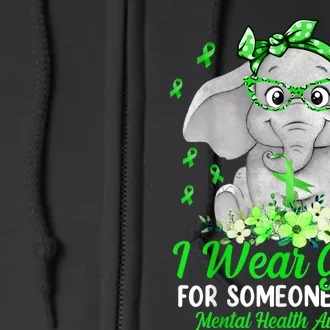 I Wear Green For Mental Health Awareness Ribbon Elephant Full Zip Hoodie