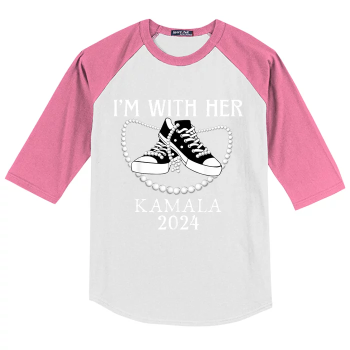 IM With Her Kamala Chucks And Pearls Election 2024 Kids Colorblock Raglan Jersey