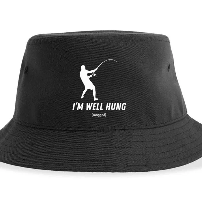 I'm well hung funny fishing graphic design Sustainable Bucket Hat