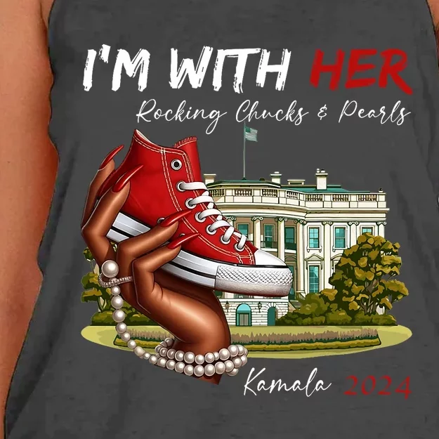 IM With Her Chucks & Pearls Kamala 2024 Women's Knotted Racerback Tank