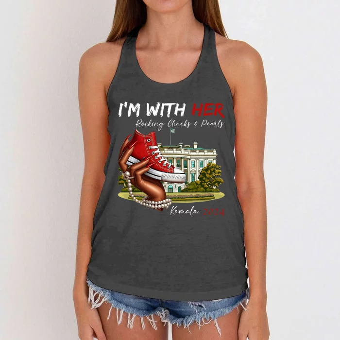 IM With Her Chucks & Pearls Kamala 2024 Women's Knotted Racerback Tank