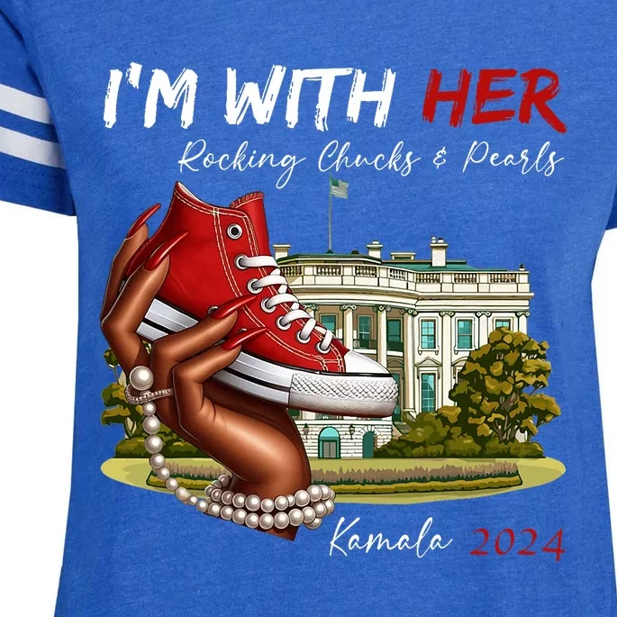 IM With Her Chucks & Pearls Kamala 2024 Enza Ladies Jersey Football T-Shirt