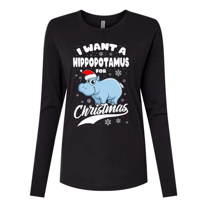 I Want Hippopotamus For Christmas Xmas Hippo Lover Gift Womens Cotton Relaxed Long Sleeve T-Shirt