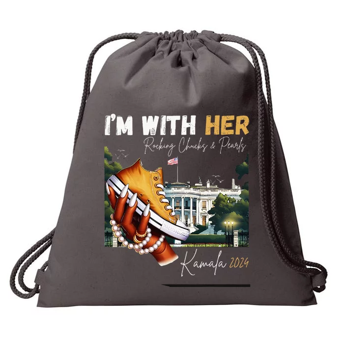 IM With Her Rocking Chucks & Pearls Kamala 2024 Drawstring Bag