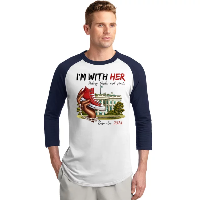 Im With Her Chucks And Pearls Kamala Harris White House 2024 Baseball Sleeve Shirt