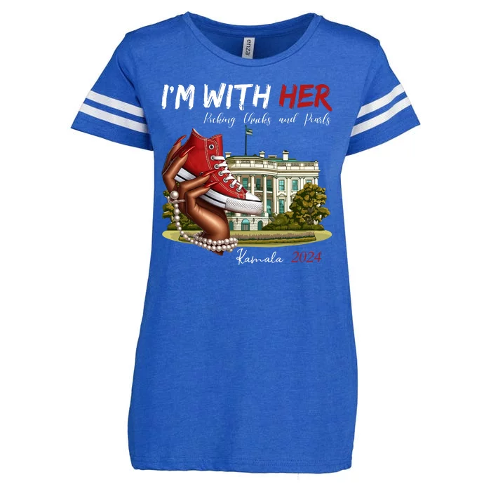 Im With Her Chucks And Pearls Kamala Harris White House 2024 Enza Ladies Jersey Football T-Shirt