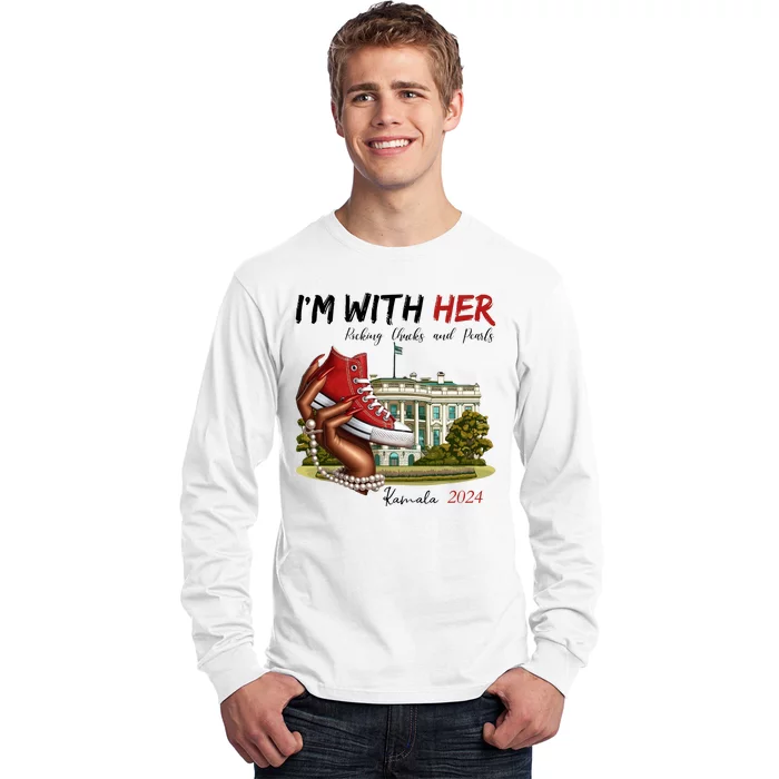 Im With Her Chucks And Pearls Kamala Harris White House 2024 Long Sleeve Shirt