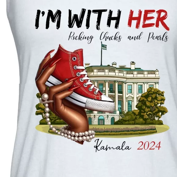 Im With Her Chucks And Pearls Kamala Harris White House 2024 Ladies Essential Flowy Tank